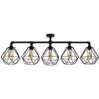 MiniSun Ceiling Light - Industrial Black 5 Way Bar Metal Caged Shades LED Bulbs