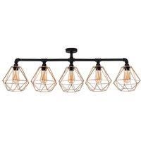5 Way Black Ceiling Light Fitting Metal Bar Cage Pendant Shades LED Light Bulb