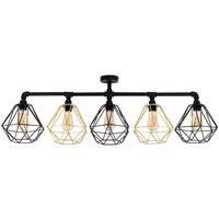5 Way Black Ceiling Light Fitting Metal Bar Cage Pendant Shades LED Light Bulb