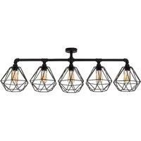 MiniSun Ceiling Light - Industrial Black 5 Way Bar Metal Caged Shades LED Bulbs