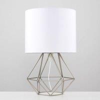 Modern Chrome Table Lamps 2x Geometric Reading Light s White Shades LED Bulbs