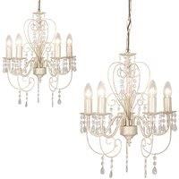 2 x Distressed White Shabby Chic 5 Way Ceiling Light Chandeliers