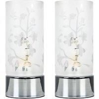 Pair of Touch Dimmer Table Lamps Floral Glass Design Chrome Bedside Lighting