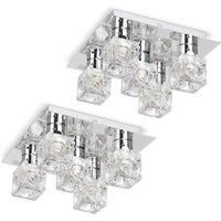 MiniSun | Modern Chrome Ice Cube 5 Way Flush Ceiling Lights | Pendant Lights, Home Décor & Improvement Essential | Set of 2