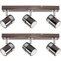 2 x 3 Way Straight Bar Ceiling Spotlights  Black Chrome
