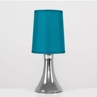 Chrome Touch Table Lamp 31CM Bedside Dimmable Light Fabric Shade & LED Bulb