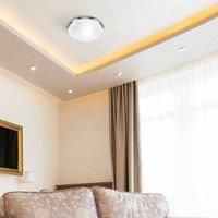 Modern IP44 Silver Chrome & Glass Flush Bathroom Ceiling Light - with 1 x Thermal Plastic 4w LED ES E27 Warm White Bulb