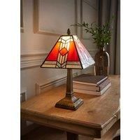 Antique Brass Effect Vintage Style Red  White Stained Glass Table Lamp Light