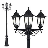 Traditional Victorian Style 2.2m Black 3 Way IP44 Outdoor Garden Lamp Post Light