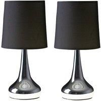 Pair of Modern Touch Dimmer Bedside Lounge Table Lamps LED Light Bulb Chrome
