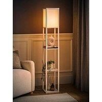 Floor Lamp with Shelves Standard Shelf Storage Wooden Standing Lounge Light Home