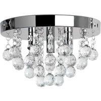 Contemporary Chrome Flush Ceiling Light Fitting Clear Acrylic Jewel Droplets