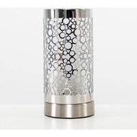 Touch Table Lamp Bedside Lighting Brushed Chrome Cylinder Base Light LED Bulb