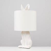 MiniSun Modern Matt White Ceramic Rabbit / Hare Table Lamp with a White Shade