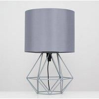 Modern Grey Metal Basket Cage Bed Side Table Lamp with a Grey Fabric Shade