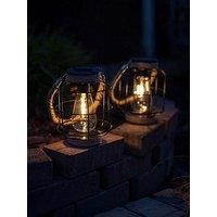 MiniSun - Pack of 2 Solar Powered Hanging Cage Lanterns Hemp Rope Handle Lights for Patio Decor Solar Lights Outdoor Garden