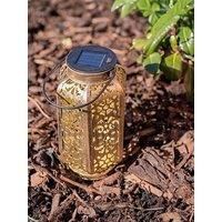 MiniSun Solar Powered Antique Brass Moroccan Style Hanging Lantern Handle Light for Patio Decor Solar Lights Outdoor Garden