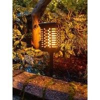 Solar Powered Black Lantern Spike Light with Flame Effect, Multi-Function Rechargeable Solar Stake Light for Outdoor Garden Path