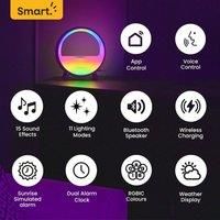 ValueLights RGBIC Smart Sunrise Alarm Clock Wake Up Light with Bluetooth Speaker, Wireless Charger, Weather Display, Dual Alarms, Sounds, Works with Alexa and Google, Bedside Night Light