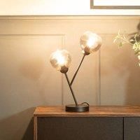Black Metal Table Lamp Smoked Glass Lampshade 2 Way Living Room Lights LED Bulbs