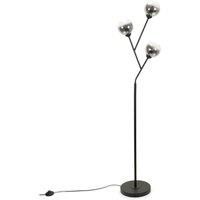 Black Metal 3 Way Standing Floor Lamp with Smoked Glass Lampshades Living Room Hallway Light