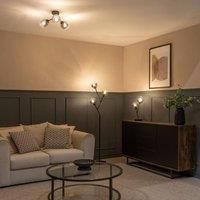 Black Metal 3 Way Standing Floor Lamp with Smoked Glass Lampshades Living Room Hallway Light