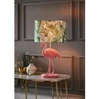 Pink Velvet Flamingo Table Lamp Tropical Palm Leaf Shade Animal Light LED Bulb
