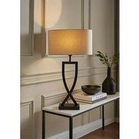 Metal Industrial Tall Table Lamp Base Living Room Light Oval Fabric Lampshade