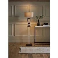 Large Black Metal Standing Floor Lamp with an Oatmeal Oval Lampshade Living Room Hallway Light