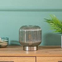 Battery Operated Table Lamp Base Ribbed Glass Living Room Bedroom Bedside Light