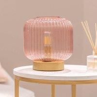 Battery Operated Table Lamp Base Ribbed Glass Living Room Bedroom Bedside Light