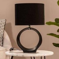 Black / Natural Hoop Table Lamp Ceramic Living Room Light Drum Shade LED Bulb