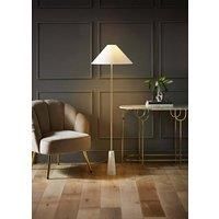 White Marble Base Floor Lamp with a Linen Tapered Lampshade Living Room Light