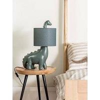 Kids Green Dinosaur Bedside Table Lamp with Drum Fabric Shade