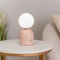 Rechargeable Touch Button Table Lamp with Opal Globe Lampshade, Portable Cordless Light - Blush Pink
