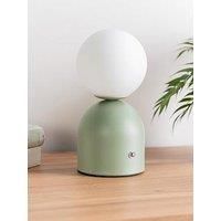 Rechargeable Touch Button Table Lamp with Opal Globe Lampshade, Portable Cordless Light - Oyster Grey