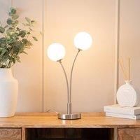 Silver Chrome 2 Way Double Stem Bedside Table Lamp with White Frosted Glass Globe Shades for Living Room Bedroom Light