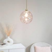 ValueLights | Pink Tinted Glass Globe Easy Fit Ceiling Light Shade with Brushed Gold Trim | Lamp Shades, Home Décor & Improvement Essential | 250mm Shade Width