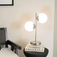 ValueLights | Silver Chrome 2 Way Table Lamp with Opal White Frosted Glass Globe Shades for Living Room Bedside Light | Table Lamps, Home Décor & Improvement Essential