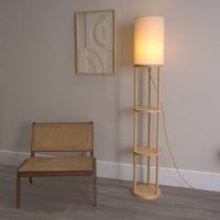3 Tier Floor Lamp Wooden Shelf Living Room Light Cylinder Lampshade LED Bulb