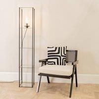 Metal Frame Shelf Floor Lamp Glass Panel Storage Living Room Free Standing Light