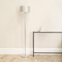 Metal Floor Lamp Silver Glitter Shade Acrylic Jewel Droplets Living Room Light
