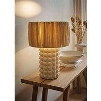 Large Stone Bobble Ceramic Table Lamp Natural Raffia Shade Living Room Light