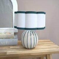 Teal Stripe Ceramic Table Lamp Scallop Lampshade Bedside Bedroom Light LED Bulb