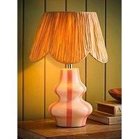 Blush Ceramic Table Lamp Pin Stripe Base Natural Raffia Lampshade LED Light Bulb