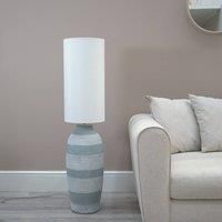 Grey Natural Ceramic Midi Floor Lamp Base Fabric Lampshade Cement Effect Light