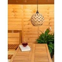 Battery Operated Outdoor Natural Rattan Ball Hanging Pendant Lamp Garden Light