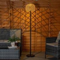 Solar Powered Natural Rope Floor Lamp Outdoor Rattan Shade Garden LED Lighting