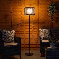 Solar Powered Outdoor Grey Floor Lamp with Rattan Shade Garden Patio LED Lights