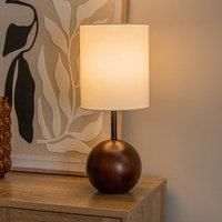 Brandon Dark Wood Ball Table Lamp Tall Linen Lampshade Living Room Bedroom Light